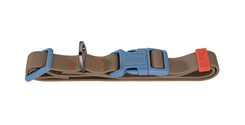 HUNTER Havana Dog Collar Taupe / Smoke Blue with Plastic Coating Fully Adjustable Click Fastener Durable Tear Resistant Weather-Resistant Easy Care Gunmetal Look Size XL Taupe/Smoke Blue