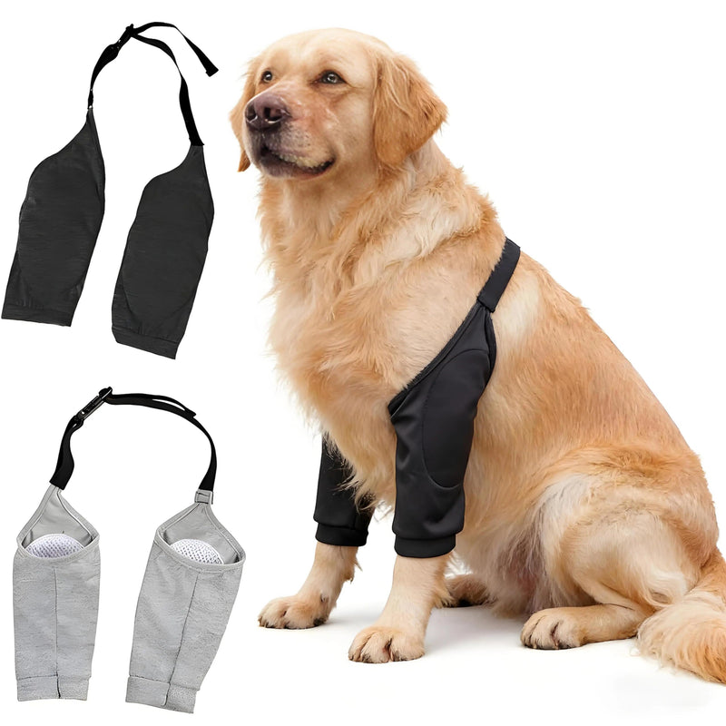 Pack of 2 Elbow Pads for Dogs, Black and Grey, Mesh Structure, Knee Brace, Dog, Size XXL, Adjustable Elbow Brace for Dogs, to Protect the Joints and Knees