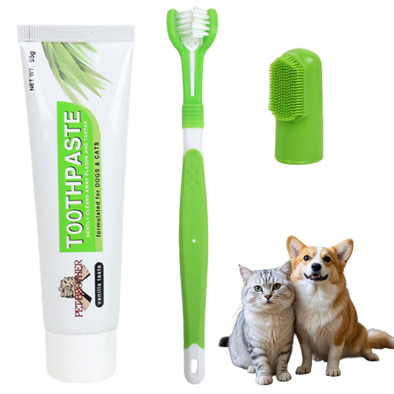 Pack of 3 Dog Toothbrushes, Removes Plaque and Bad Breath Dog Dental Care Set, Dog Toothpaste, for Small Dogs, Suitable for Refreshing Breath and Cleaning Dog Teeth
