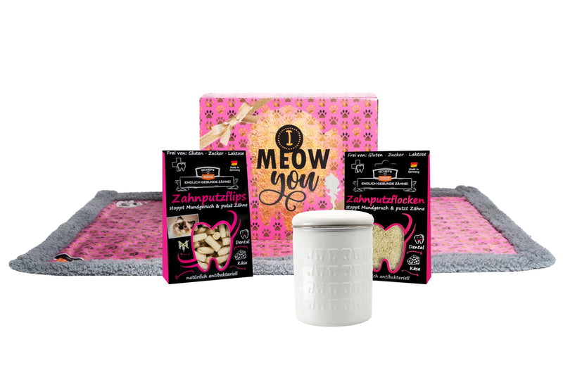 Qchefs Gl√ºckkiste Cat Cuddly Cloth - Toothbrush Flips as Dental Care Treat - Hypoallergenic - Low Calorie - Gift Set with Cuddle Cloth and Stainless Steel Tin - Sustainable Cat Gift Gl√ºckkiste Cuddly Cloth Cat