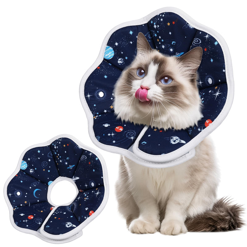 JunD Soft Cat Neck Collar, Adjustable Recovery Collar for Cats & Small Dogs, Prevents Licking After Surgery, Waterproof & Washable Material, S Planet