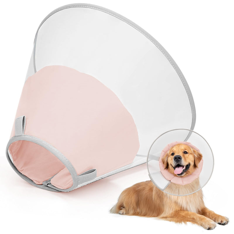 Supet Dog Collar to Prevent Licking with Soft Pad, Clear Elizabeth Recovery Cervical Collar After Surgery, Alternative Head Frill for Large, Medium and Small Dogs (Pink, 2XL)