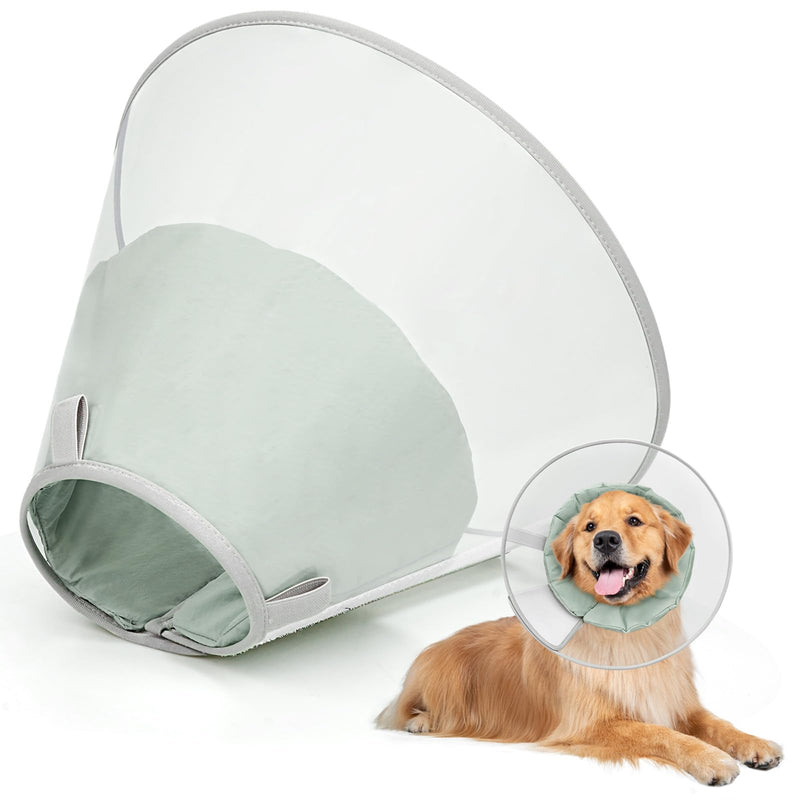 Supet Dog Collar to Prevent Licking with Soft Pad, Clear Elizabeth Recovery Cervical Collar After Surgery, Alternative Head Frill for Large, Medium and Small Dogs (Light Green, XL)