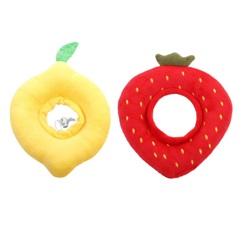 Abaodam 2-Pack Adjustable Soft Cat Neck Collar with Cute Strawberry Lemon Design Elastic Protective Cone for Cats and Small Dogs After Surgery Prevents Scratching and