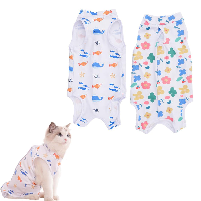 Pack of 2 Onesie Cat Bodysuit After Surgery, Cat Surgery Recovery Suit, Surgical Recovery Suits, Anti Licking, Easy to Wear, Breathable Mesh, for Cats with 8-14 Jin Weight (L)