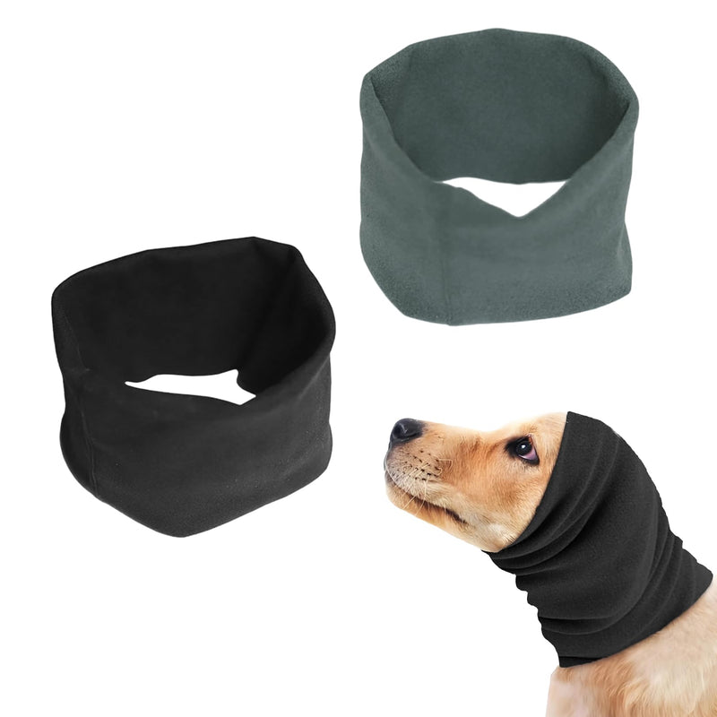 AHEJIOO Pack of 2 Pet Warm Earmuffs, Hearing Protection Dog, Warm Dog Ear Protection, Pet Earmuffs, Anxiety, Elastic, Washable, Dog Scarf for Wind, Cold, Anxiety & Noise (Black/Grey)