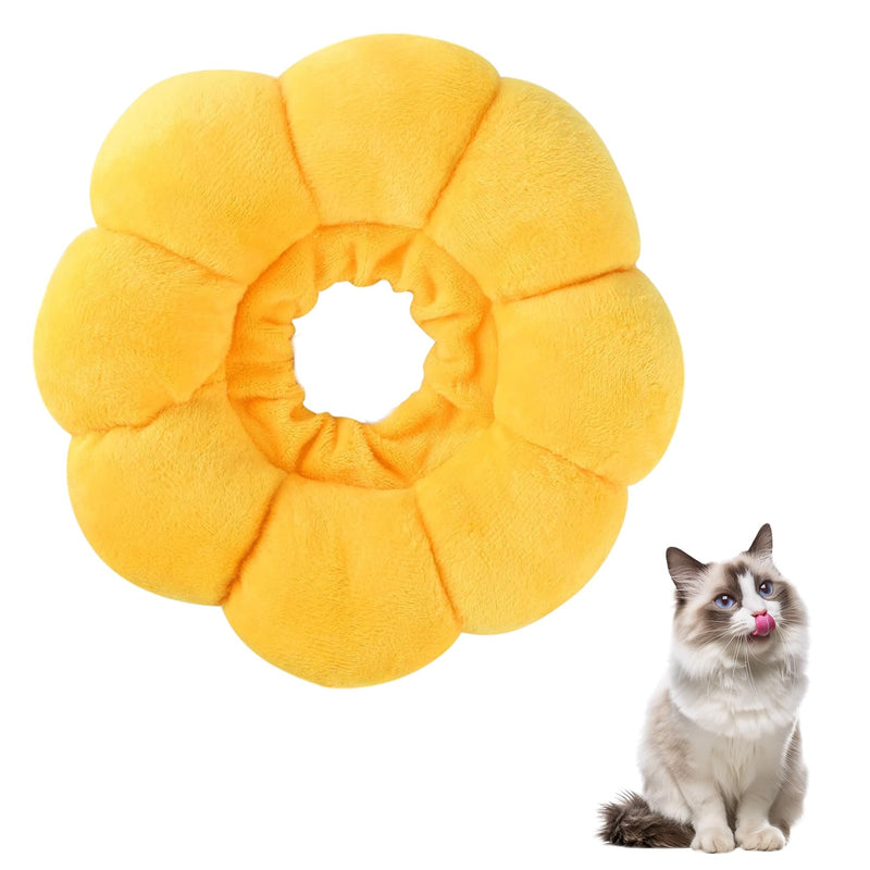 Cat Collar Soft Adjustable Cat Collar Lick Protection Collar Cat Sunflower Cats Collar Soft for Cats Puppies Small Dogs After Surgery and Injury Protective Collar (Yellow, S)