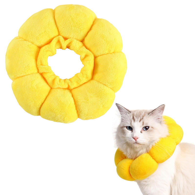 Cat Neck Brace, Adjustable Soft Collar for Cats, Sunflower Cat Collar, Elizabethan Collar, for Cats Small Dogs After Surgery and Injuries (Yellow, L) Yellow M 1