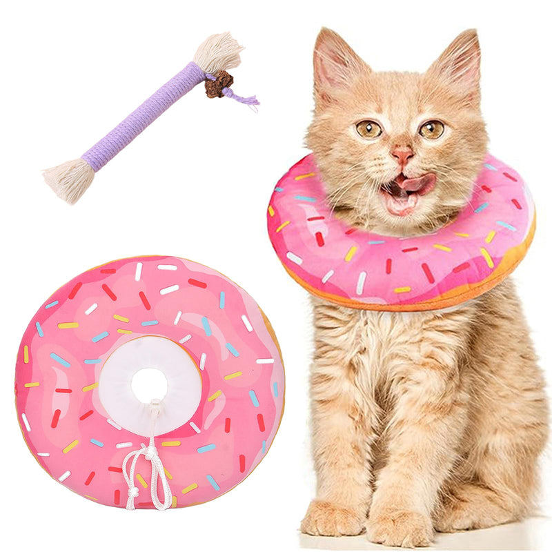 Protective Soft Cat Collar, Protective Collar Cat Set with Teething Rope, Adjustable Collar for Cats, After Surgery and Injuries for Puppies, Small Dogs and Cats (Pink, S) Pink and Purple