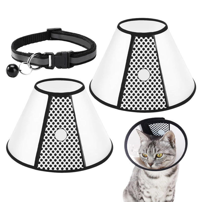 Pack of 2 Polka Dot Protective Ring and 1 x Black Collar, Practical Anti-Bite and Anti-Leak Cover for Pets, Suitable for Post-Operative Care Scenarios for Pets