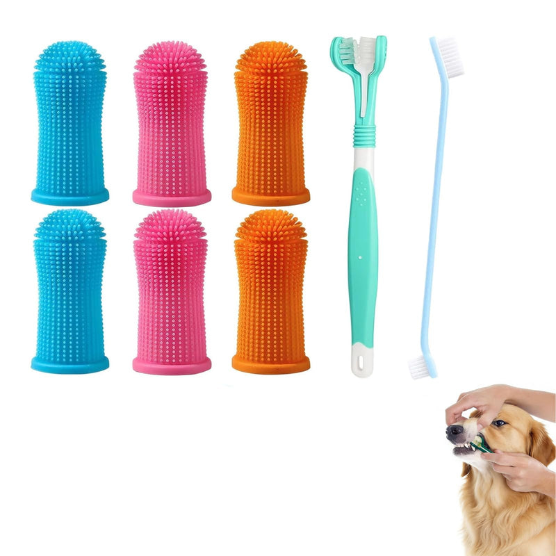 Dog Toothbrush, Dog Toothbrush, 8-Piece Set with Finger Toothbrushes and Double-Headed Toothbrush, Multi-Angle Teeth Cleaning Set for Small, Medium and Large Pets