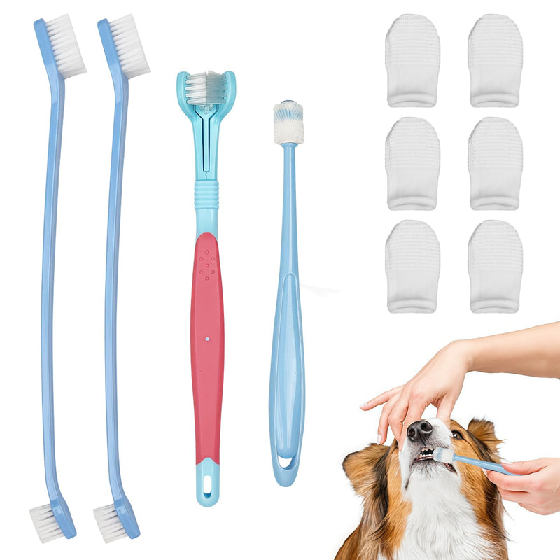 10 Piece Dog Toothbrush Set, 6 Finger Toothbrushes Dog, 1 Three-sided & 2 Double Head Toothbrush & 1 Round Toothbrush for Full Dental Care, for Small, Medium and Large Pets
