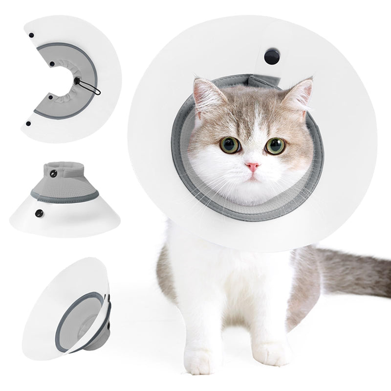Cat Collar, Adjustable, Removable, PVC, Waterproof, Elizabethan Collar, Soft to Stop Licking After Surgery, Pet Recovery Cones (Grey, M) gray