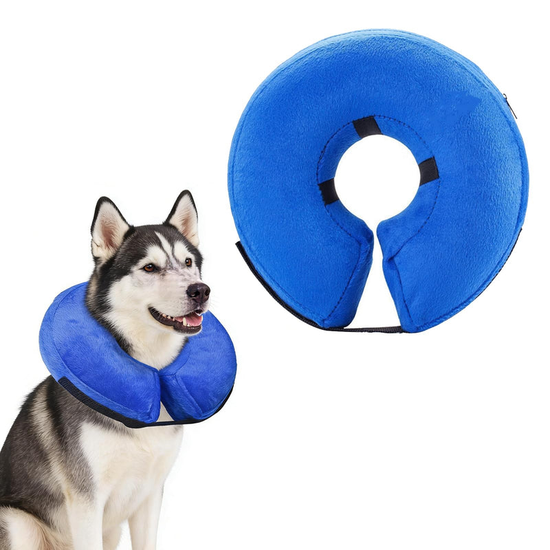 Inflatable Dog Collar, Soft Protective Collar, Blue, L | Dogs with a neck circumference of 38-50 cm, soft donut collar with clear view, washable cover and adjustable fit
