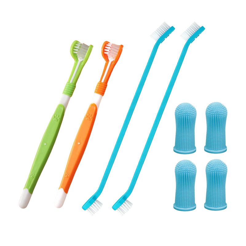 Dog Cat Toothbrush 2 Triple Toothbrushes and 2 Double Toothbrushes 4 Finger Toothbrushes for Cleaning and Grooming Pet Teeth