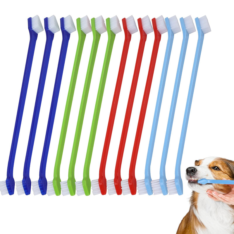 Dog Toothbrush Set, 30 Pieces Double Head Toothbrush Dog with Long Handle, Dog Toothbrush Set Dog Toothbrush for Small, Medium and Large Dogs, Cats and Pets, 4 Colors