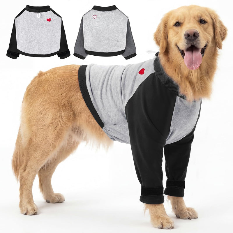 SlowTon Dog Front Leg Recovery Suit - Long Sleeve Elbow Pad with Thick Fleece Lining to Prevent Licking and Chewing, for Wound Care, Injury Protection and Post Surgery Aftercare black XXL