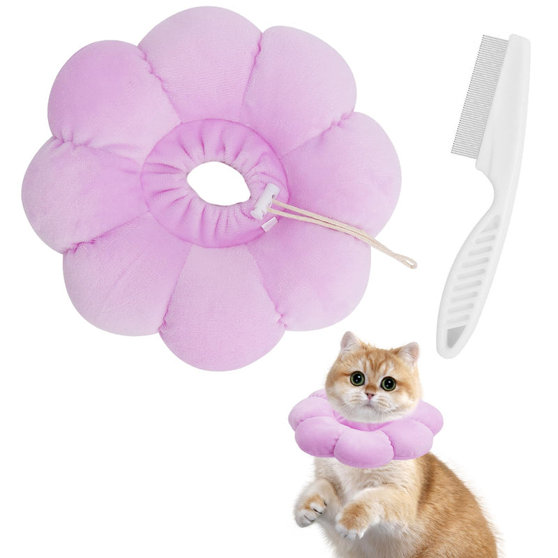 Soft Cat Collar with 1 Flea Comb, Cat Collar Lick Protection Cat, Adjustable Collar for Cats and Small Dogs, Cat Collar Recovery Cat Collar After Surgery (Purple, M)