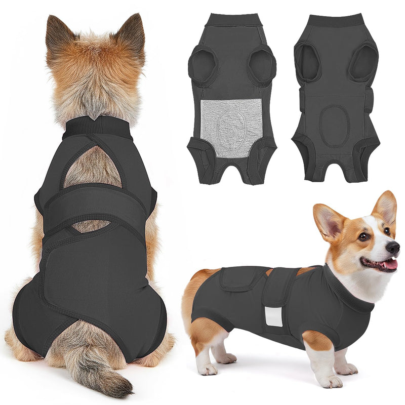 Eyein Dog Bodysuit After Surgery, Breathable Adjustable Onesie for Female and Male Dogs, Anti-Licking and Wound Protection, Alternative to E-Collar and Funnel After Surgery, Dark Grey, S darkgray