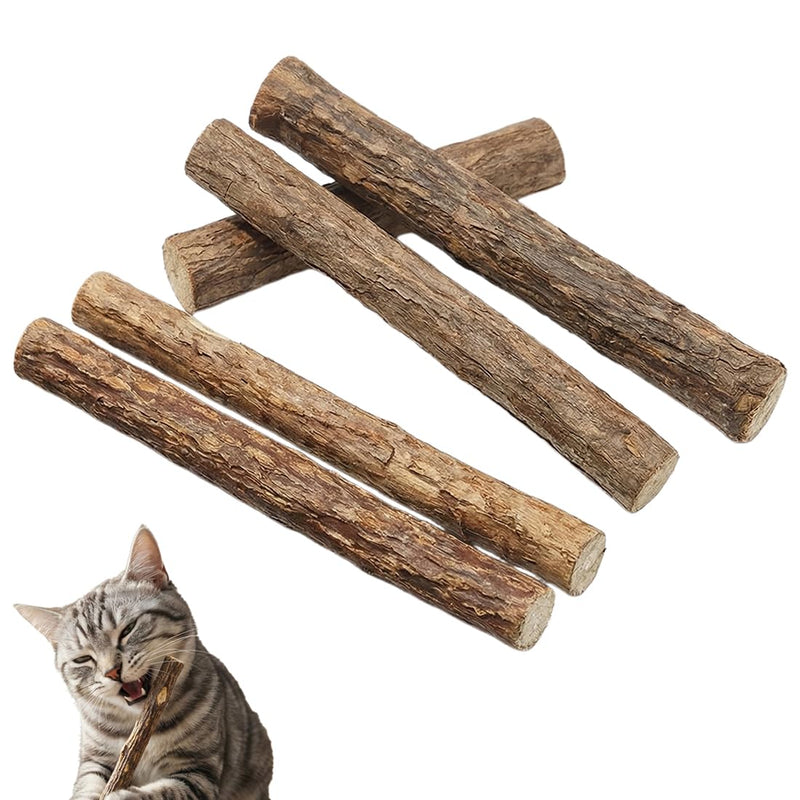 5 Sticks for Cats Dental Care Natural, Chew Bone Against Bad Breath Toothbrush and Cat Toy Made of Wood for Self-Employment