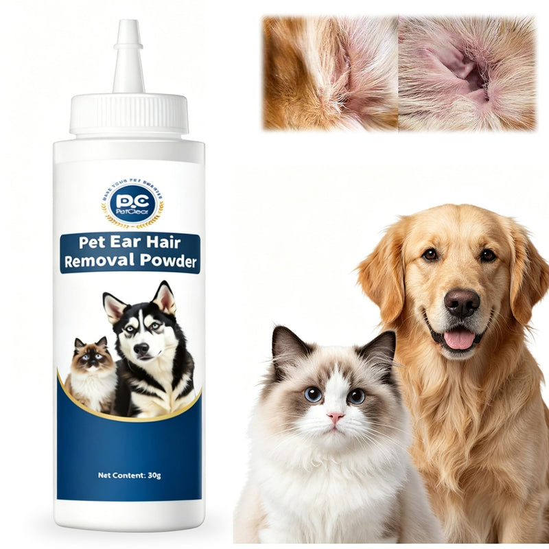 Pet Ear Hair Removal Powder - Fine Powder for Dogs & Cats, Moisture Absorbing & Dust Free, Gentle Ear Care Aid