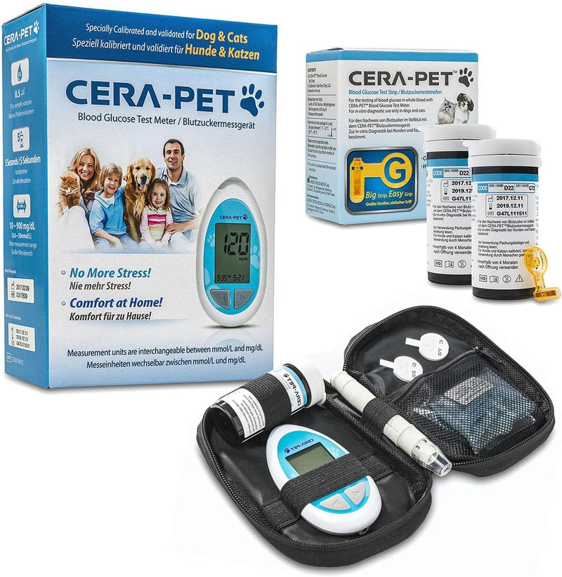 Blood Glucose Monitor for Animals, Suitable for Dogs and Cats, Value Pack: Additional 50 Blood Glucose Test Strips and 50 Lancets in Economy Pack