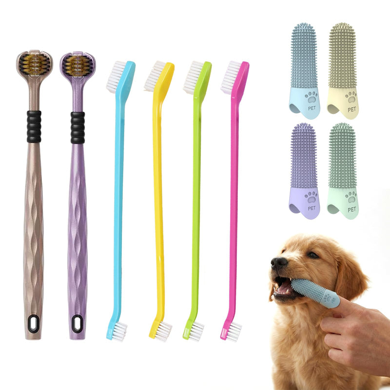 Dog Toothbrush, Pack of 4 Dog Finger Toothbrushes, 4 Pieces Two-Headed Dog Toothbrush, 2 Pieces Triple Heads Dog Toothbrushes for Dogs Cats Dental Care