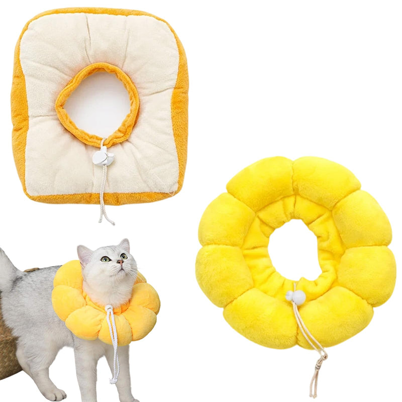 Cat Collar, Pack of 2 Sunflower and Toast Collar, Soft and Comfortable Collar for Cats and Small Dogs, Ideal After Surgery and for Photos