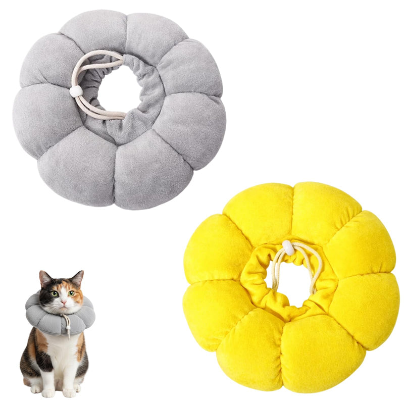 Cat Neck Brace, Pack of 2, Yellow and Grey, Soft and Breathable Material, for Cats and Small Dogs, 22 x 23 cm