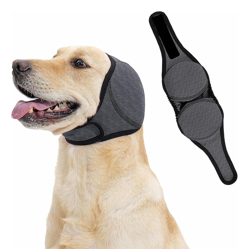 Waterproof Dog Earmuffs - Anti-Vibration Earmuffs for Grooming, Noise and Hematoma Relief, Soothing Hood Design for Bathing, Drying and Swimming (Grey, M)
