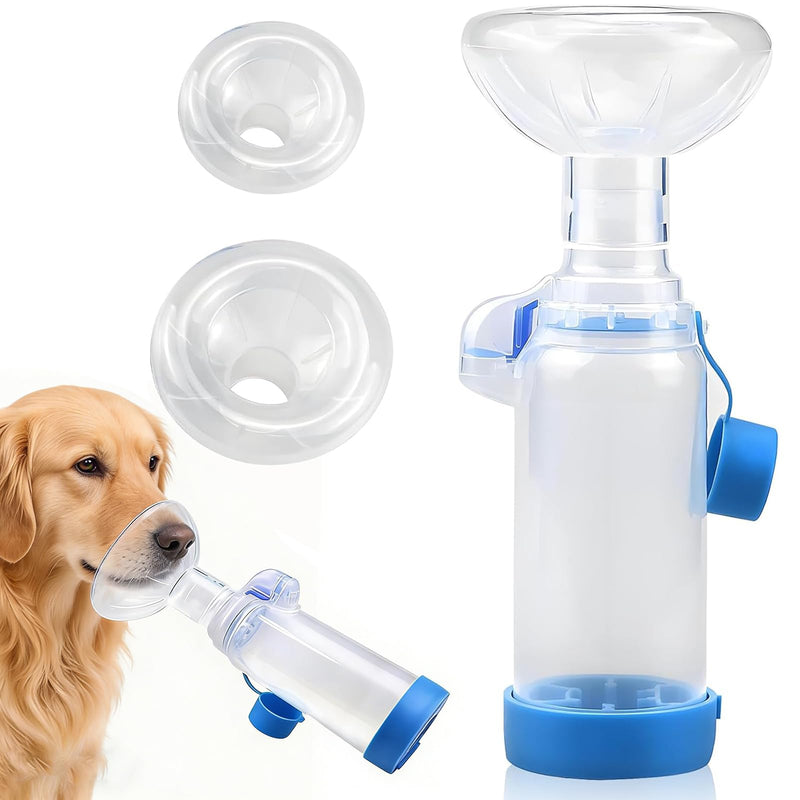 Inhaler Spacer for Pets with 2 Masks, Aerosol Chamber with Breathing Flow Indicator, Anti-Static, Compatible with All MDIs, for Cats and Dogs