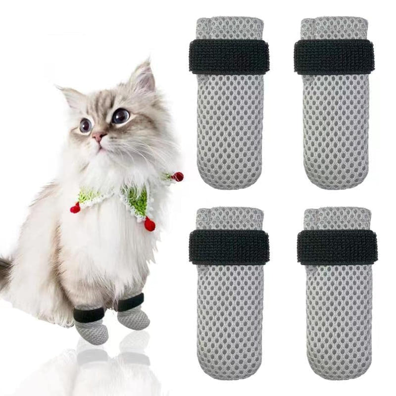 Pack of 4 Adjustable Cat Mesh Shoes, Breathable Paw Protection, Suitable as Anti-Scratch Boots for Bathing & Nail Care (Size M)