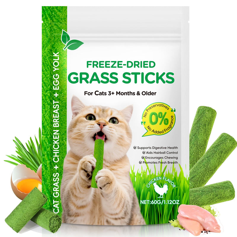 Cat Grass Sticks, Cat Grass Teething Sticks, Natural Oral Hygiene, Cat Treats for Teeth Cleaning and Hairball Removal - 60g