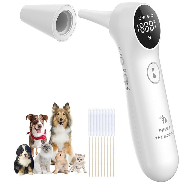 Ear Thermometer for Dogs, Cats and Livestock with Long Probe, Switching to C/F, Mute Button, 1 Second Measurement