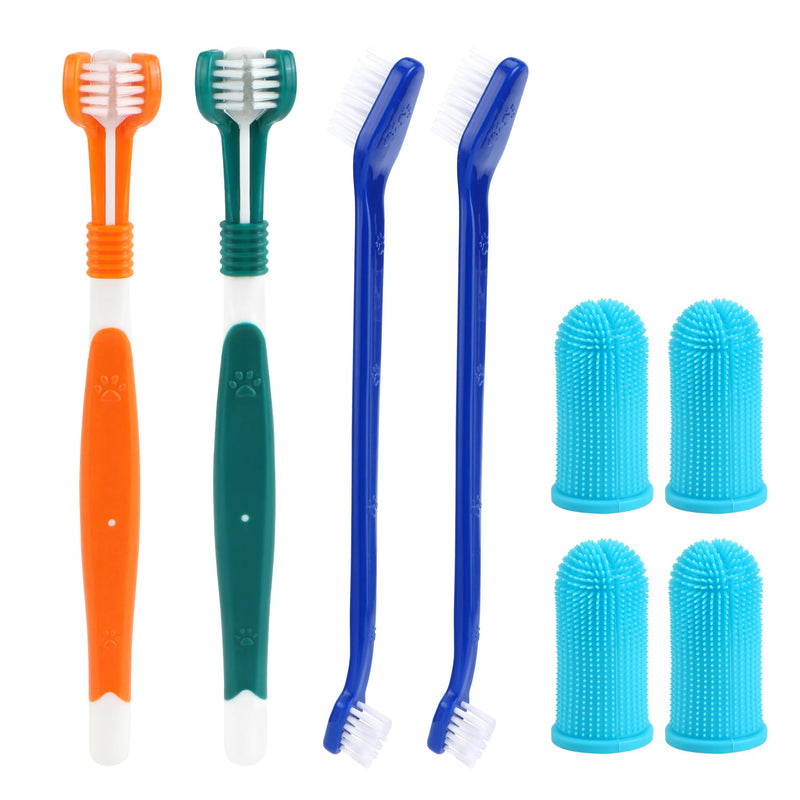 Dog Toothbrush Set, 8TL Dog Toothbrush with Triple Head & Finger Toothbrush, Multi-Angle Dental Cleaning Set for Small, Medium, and Large Dogs and Pets