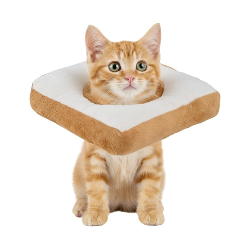 Cat Collar Soft Adjustable Plush Collar in Toast Design, Leak Protection Prevents Licking and Biting for Small to Medium Dogs