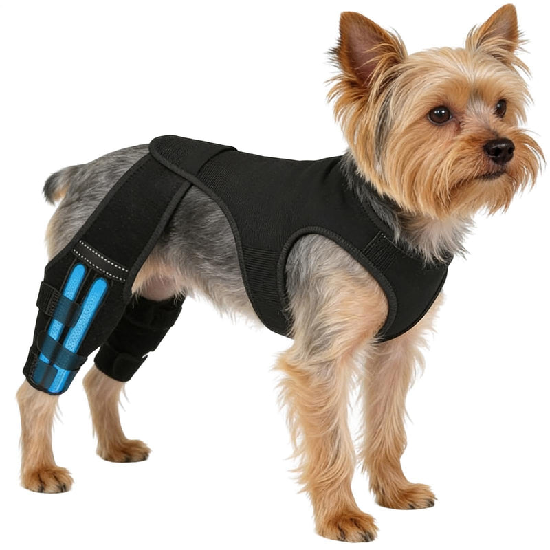 Dog Knee and Hip Bandage - Adjustable Joint Cuff Walking Aid for Dog Hind Legs, with 4 Metal Stabilizers for Hind Leg Support, for Walks, Hikes, and Training