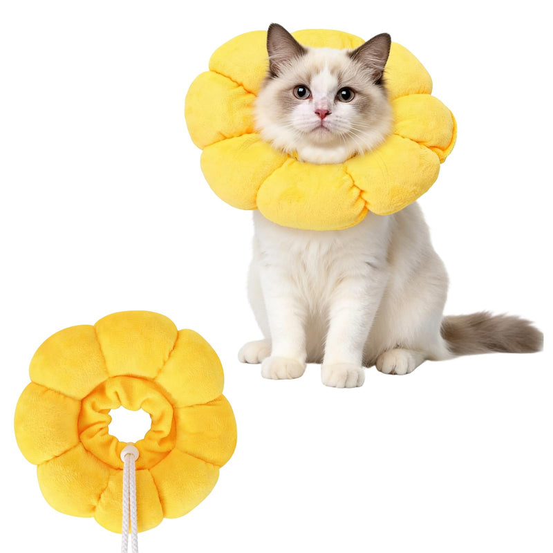 Cat Collar, Soft Flowers Elizabethan Cat Collar, Lick Protection Cat Collar for Cats Small Dogs After Surgery - Yellow, L Groß