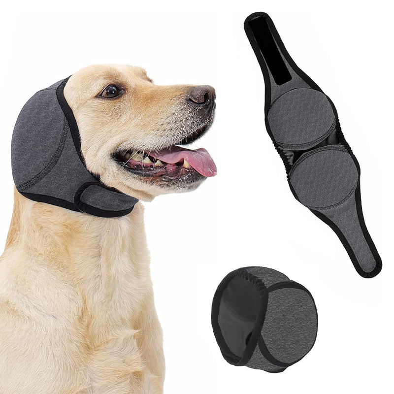 Ear Protection Dog New Year's Eve, Dog Swimming Caps, Adjustable & Waterproof and Noise Protection Dog Earmuffs - For Bathing, Swimming, Thunderstorms, Fireworks and Stress Reduction (Dark Grey, S) darkgray