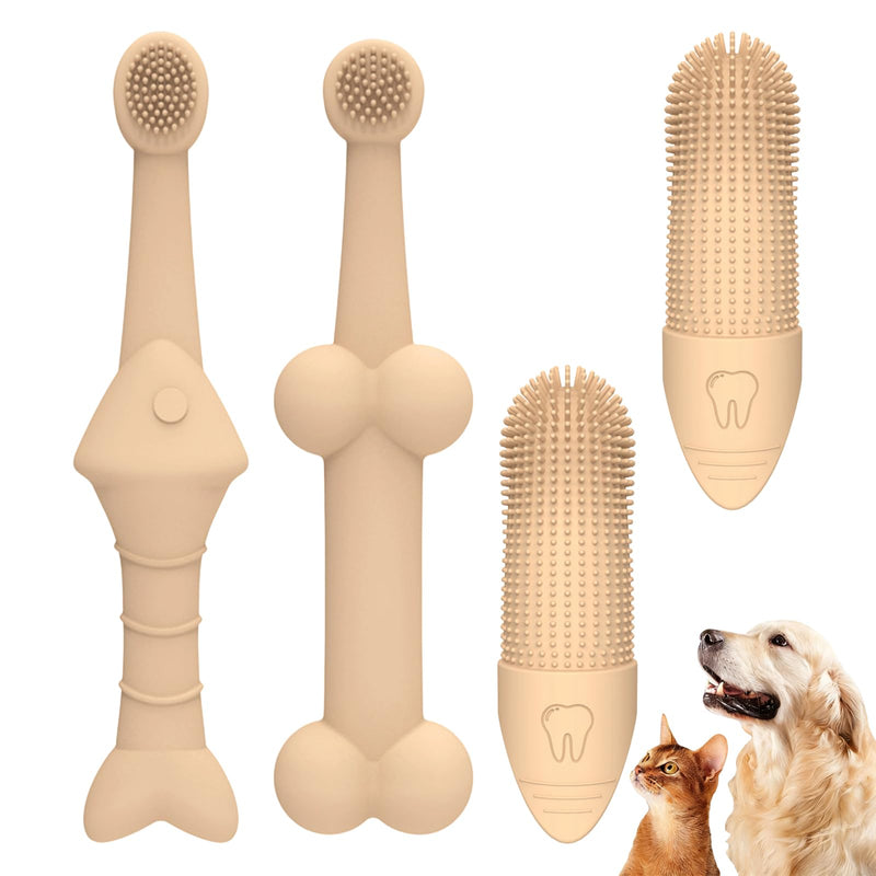 MINGBOLIN 4-Piece Toothbrush for Pets Set, Silicone Dog Toothbrush + Finger Toothbrush for Dogs & Cats - Gentle Toothbrush Dog for Plaque Removal, Oral Hygiene