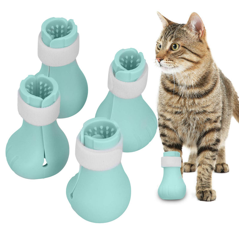 Pack of 8 Anti-Scratch Boots for Cats, Silicone Adjustable Cat Paw Protection, Nail Cover, Paw Shoes, Leak Protection, Paw Cat for Cats Home, Bathing, Caring, Shaving, Check (Green) Green