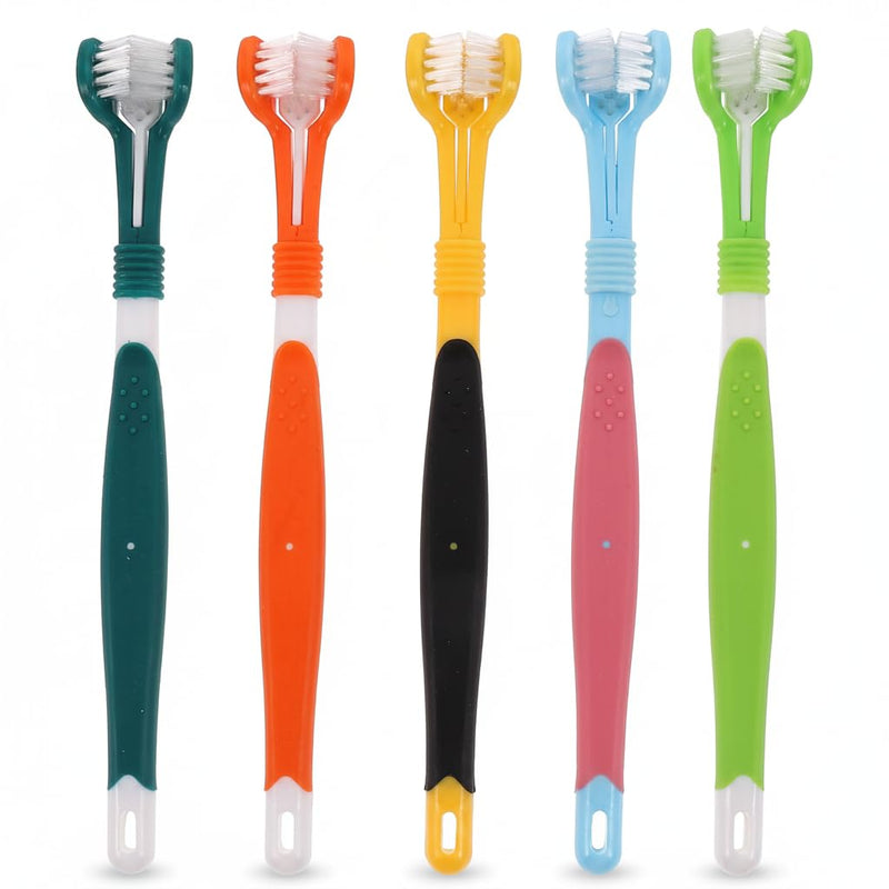 Beavorty 3-Sided Pet Toothbrush 5-Pack with Soft Bristles for Effective Dog Teeth Cleaning and Dental Care Against Tartar and Bad Breath