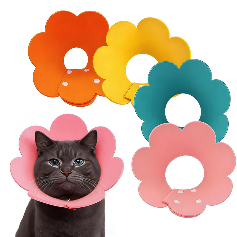 4 Pieces Cat Protective Collar, Cat Neck Brace, Pet Neck Brace Flower Shape, Soft Protective Collars for Cats and Dogs, Yellow, Orange, Pink and Blue