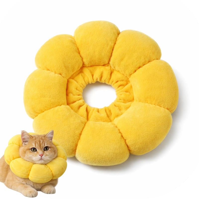 Adjustable Cat Neck Collar in Sunflower Design, Soft Protective Collar for Cats, Lick Protection After Surgery, Comfortable Cat Collar, Breathable and Skin-friendly, Size S