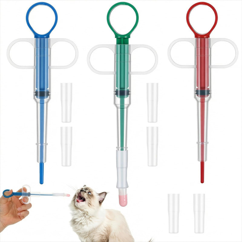 Grevosea Pack of 3 pill dispensers for cats, pill dispenser, cat flea tablets, pill assist, cat dogs, pet feeder for input aid, pill cat cat, red, green, blue