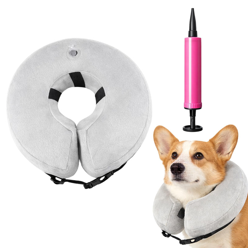 Inflatable Collar for Dogs with 1 Air Pump, Grey Dog Collar, Soft Dog Collar, Leak Protection for Dogs, Kittens, Leak Protection for Neck Circumference 25-36 cm