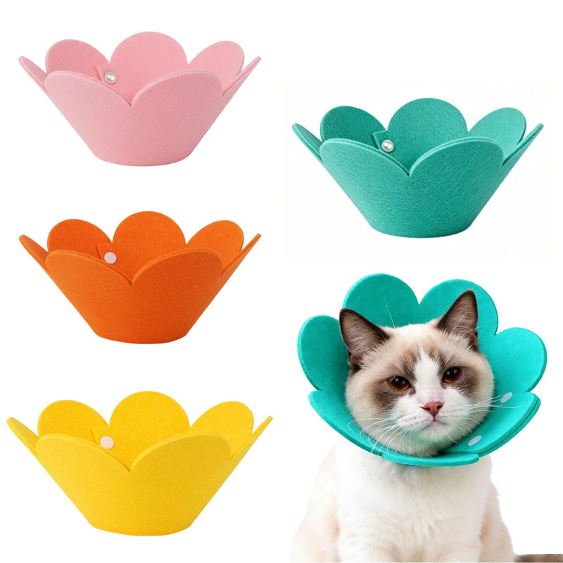 Cat Collar, Pack of 4 Sunflower Soft Protection Yellow, Orange, Pink and Blue Protective Collar, Breathable Adjustable Anti Bite Cat Collar for Cats, Puppies and Small Dogs