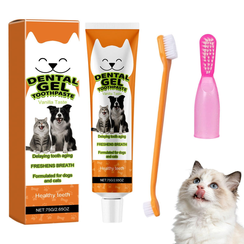 Cat Dental Care Set with Cat Toothpaste, Toothbrush Cats and Finger Toothbrush, Toothpaste Cat Gentle Formula, Helps Reduce Plaque, Fresh Breath, for Dogs and Cats