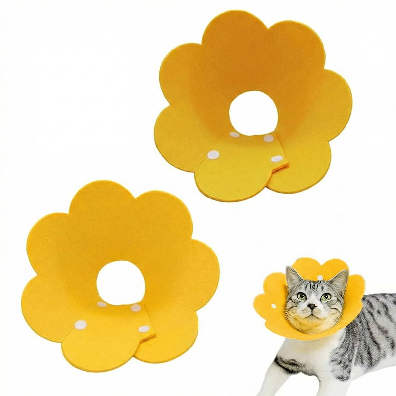 2 Pieces Cat Neck Brace [Yellow & Blue] - for Cats, Adjustable Cat Collar for Post-Surgery, Sunflower Cat Neck Brace for Small Dogs (S, 3-6 lbs)