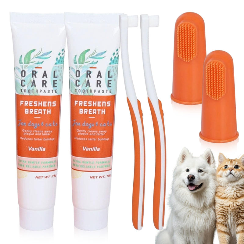 Dog dental care set, dog toothpaste, cleans teeth and removes plaque, prevents bad breath in dogs, suitable for dogs and cats, vanilla flavor, beef flavor